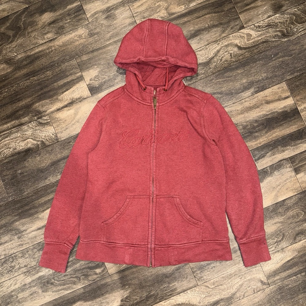 Carhartt Full Zip Hooded Fleece Jacket Womens Large Red Embroidered Script Logo